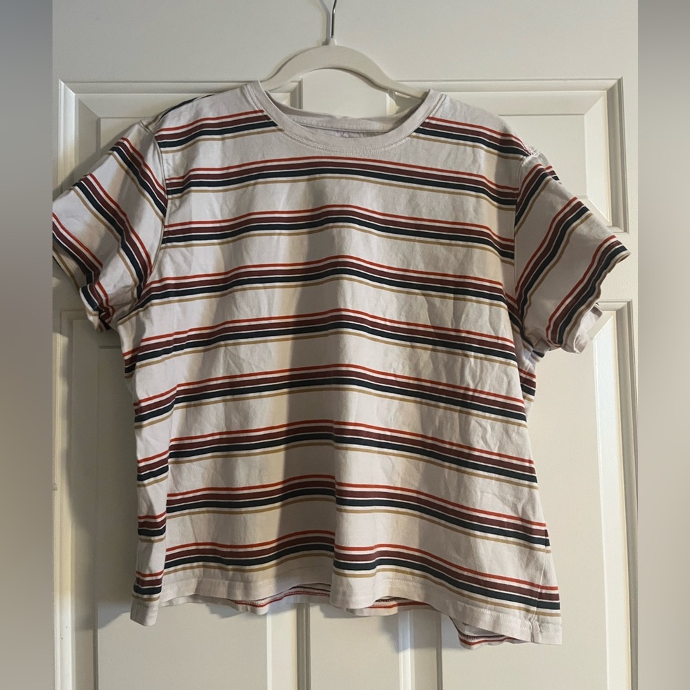 L.L. Bean Striped Short Sleeve Tee - White with Multicolor Stripes
